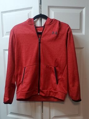 Under Armour Red Full-Zip Hooded Jacket YOUTH LARGE (Like Womans Medium)